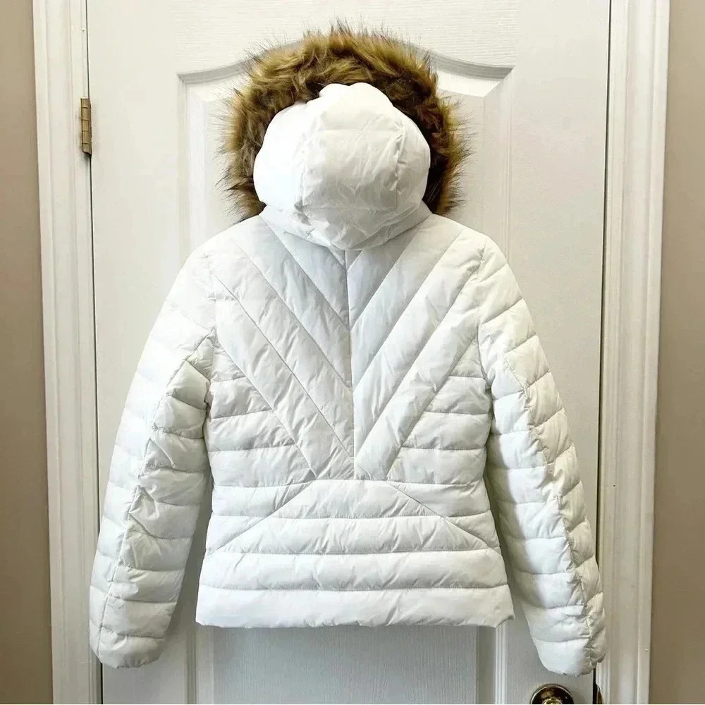 Joe Fresh Puffer Jacket Faux Fur Trimmed Hood Quilted Winter Coat White Small - Picture 5 of 16